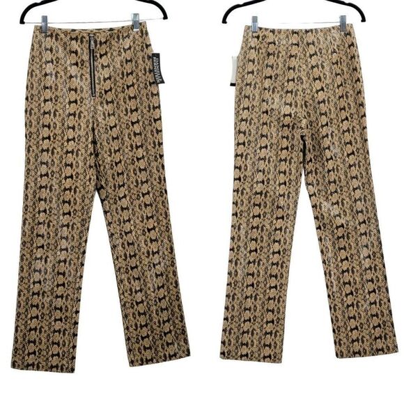 Danielle Bernstein Pants Faux Leather Snake High-rise Slim Leg Tan 4 Retro 90's - Picture 3 of 16